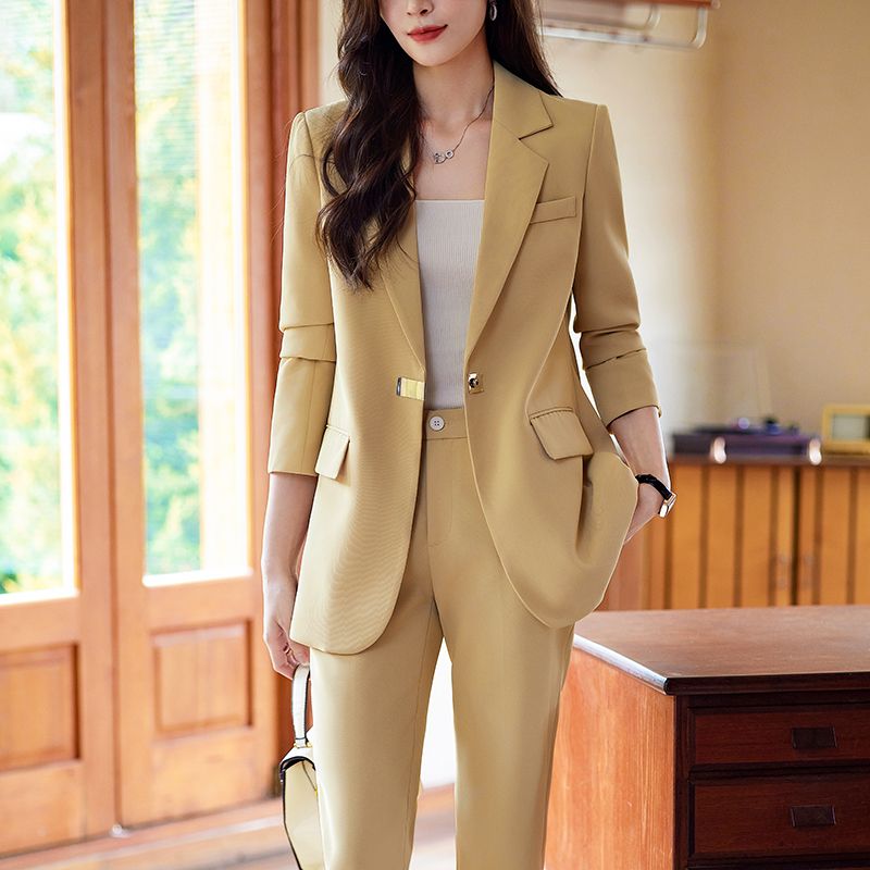 黃色西裝外套女2023秋季新款時尚氣質女神范高端韓版休閒西服套裝