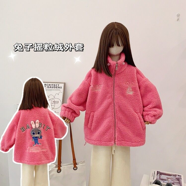 Girls' winter velvet thickened lamb's wool tops children's Korean style lamb's wool coat girls' style wool sweater new style