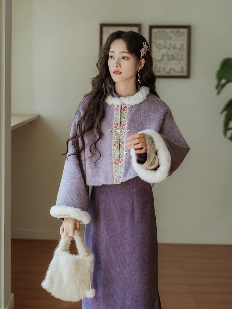 紀雲禾丨月舒 國風冬季少女感長款加絨加厚女改良旗袍新中式套裝