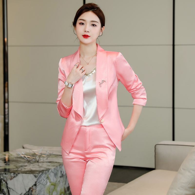 Pink blazer for small women 2023 autumn and winter new temperament casual suit suit high-end professional wear