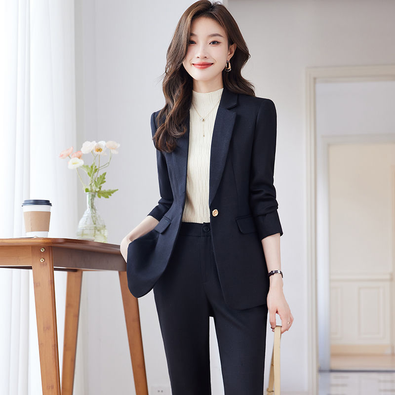 高級感黑色西裝套裝女士2023新款小個子通勤西服休閒職業氣質正裝