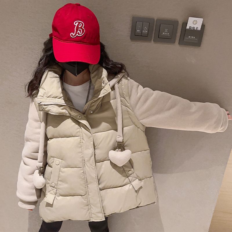 女童棉服2023新款兒童羽絨棉衣女大童冬裝外套女孩洋氣假兩件棉襖