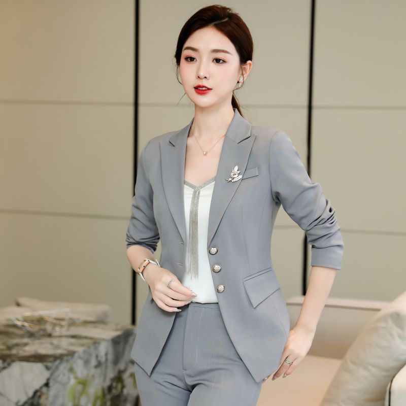 Gray suit suit for women in autumn and winter new design niche temperament professional formal work clothes suit jacket