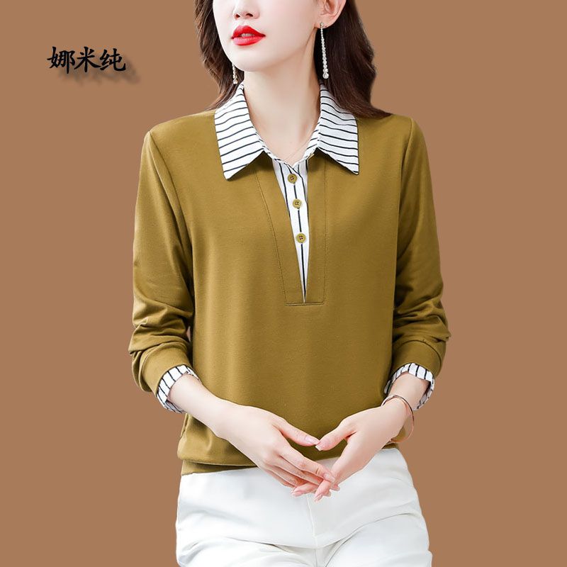 中老年女裝假兩件襯衫2023春秋新款時尚洋氣媽媽減齡百搭打底上衣
