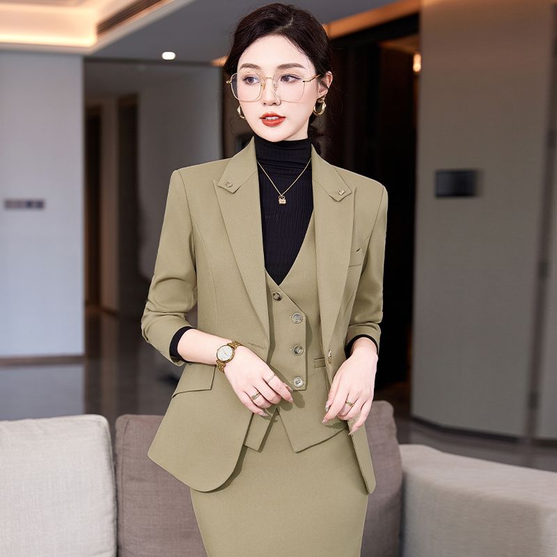 Brown green slim fit suit jacket for women autumn and winter 2023 new small casual fashion small suit popular this year
