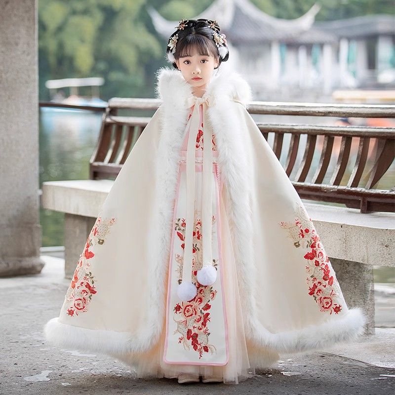漢服女童秋冬款裙子2023新款兒童冬裝加絨連衣裙冬季公主裙拜年服