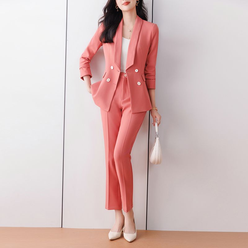 粉色西裝外套女秋冬設計感小眾主持人正裝工作服氣質職業西服套裝