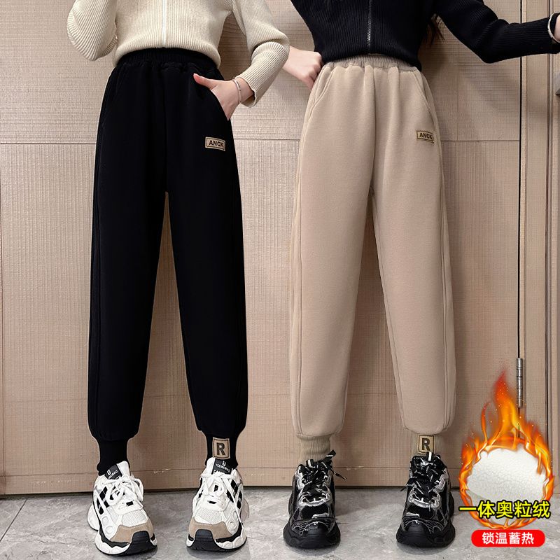 女童加絨加厚褲子冬裝2023新款中大童韓版寬鬆休閒長褲女孩闊腿褲