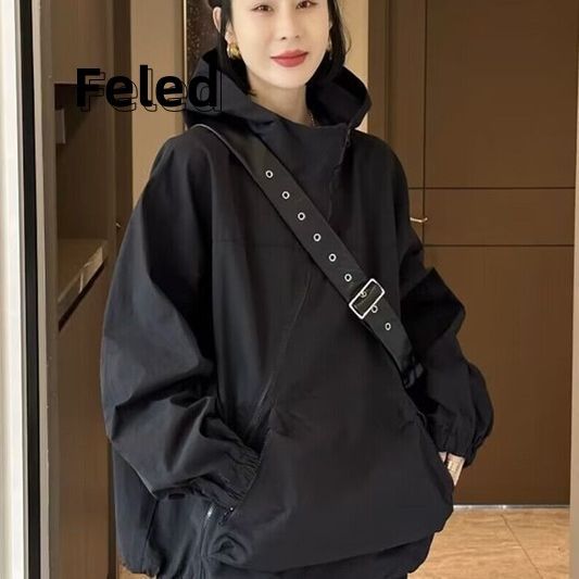 Feila Denton casual versatile jacket jacket for men and women in autumn and winter diagonal zipper design niche high-end jacket