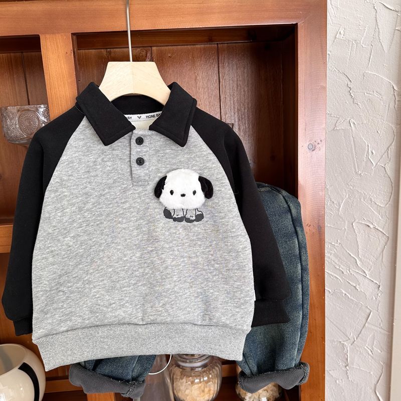 Thick velvet sweater Maillard children's boys autumn and winter 2023 new warm children's tops for small and medium-sized children baby girls