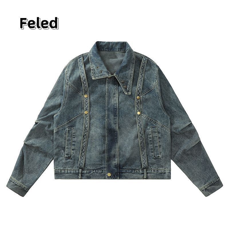 Feila Denton American retro niche design zipper loose washed denim jacket men and women high street jacket