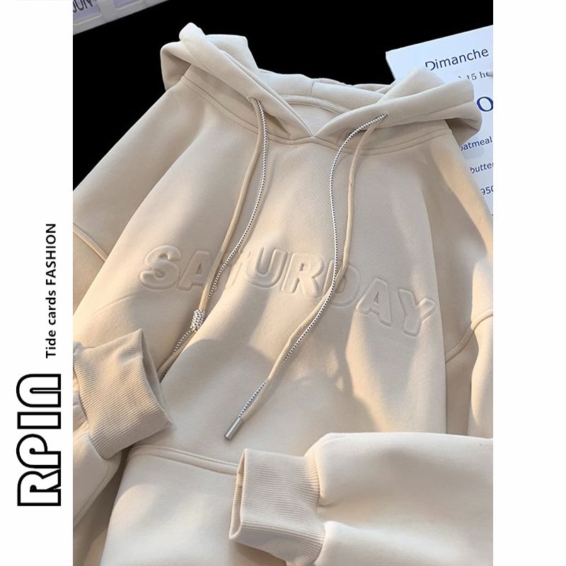RPIN large size 300 pounds Hong Kong style velvet hooded sweatshirt for women winter 2023 new trendy brand casual loose jacket