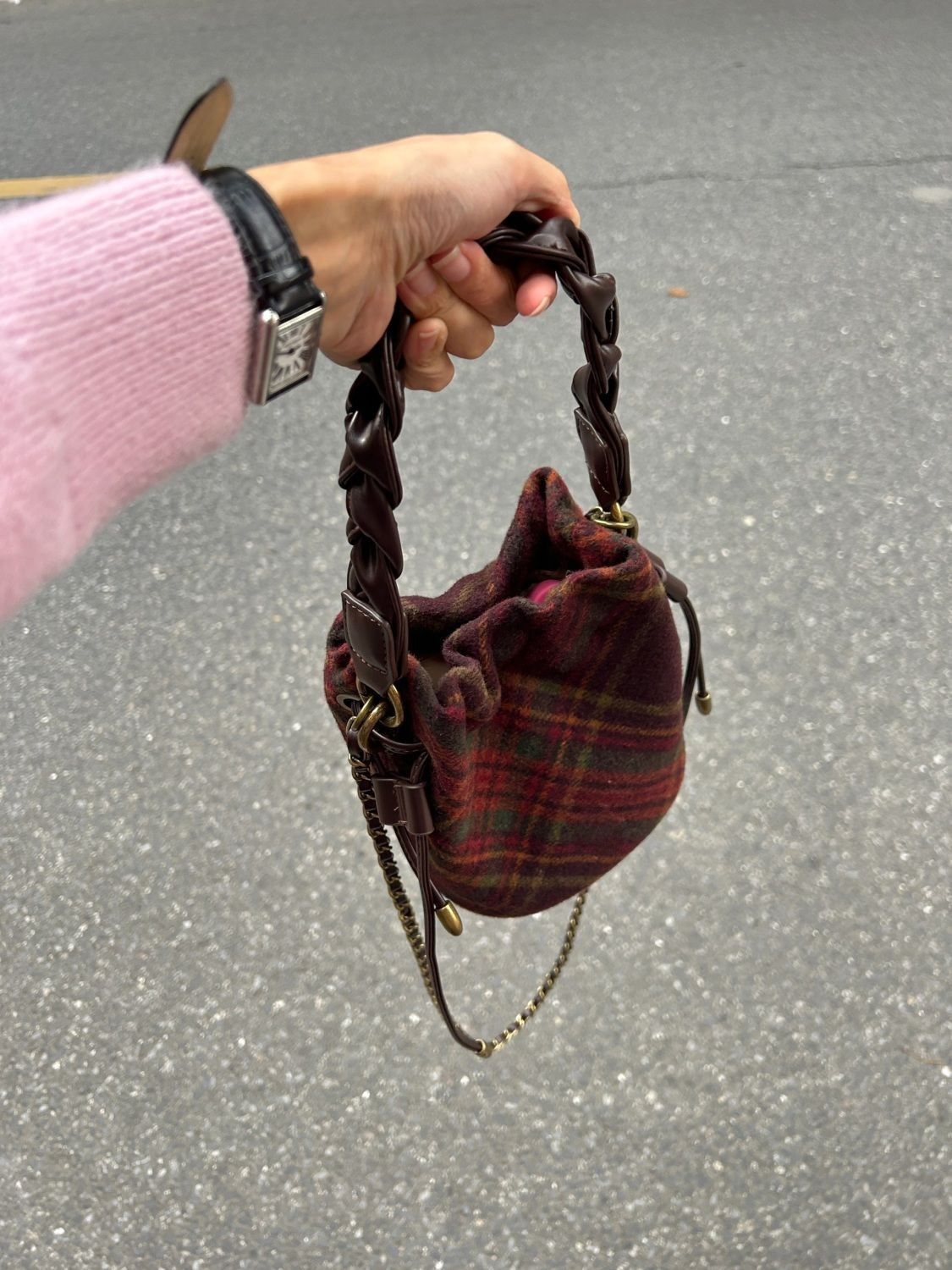Mini woolen bucket bag chain bag 2024 new style single shoulder crossbody women's small bag high-end hand mobile phone bag