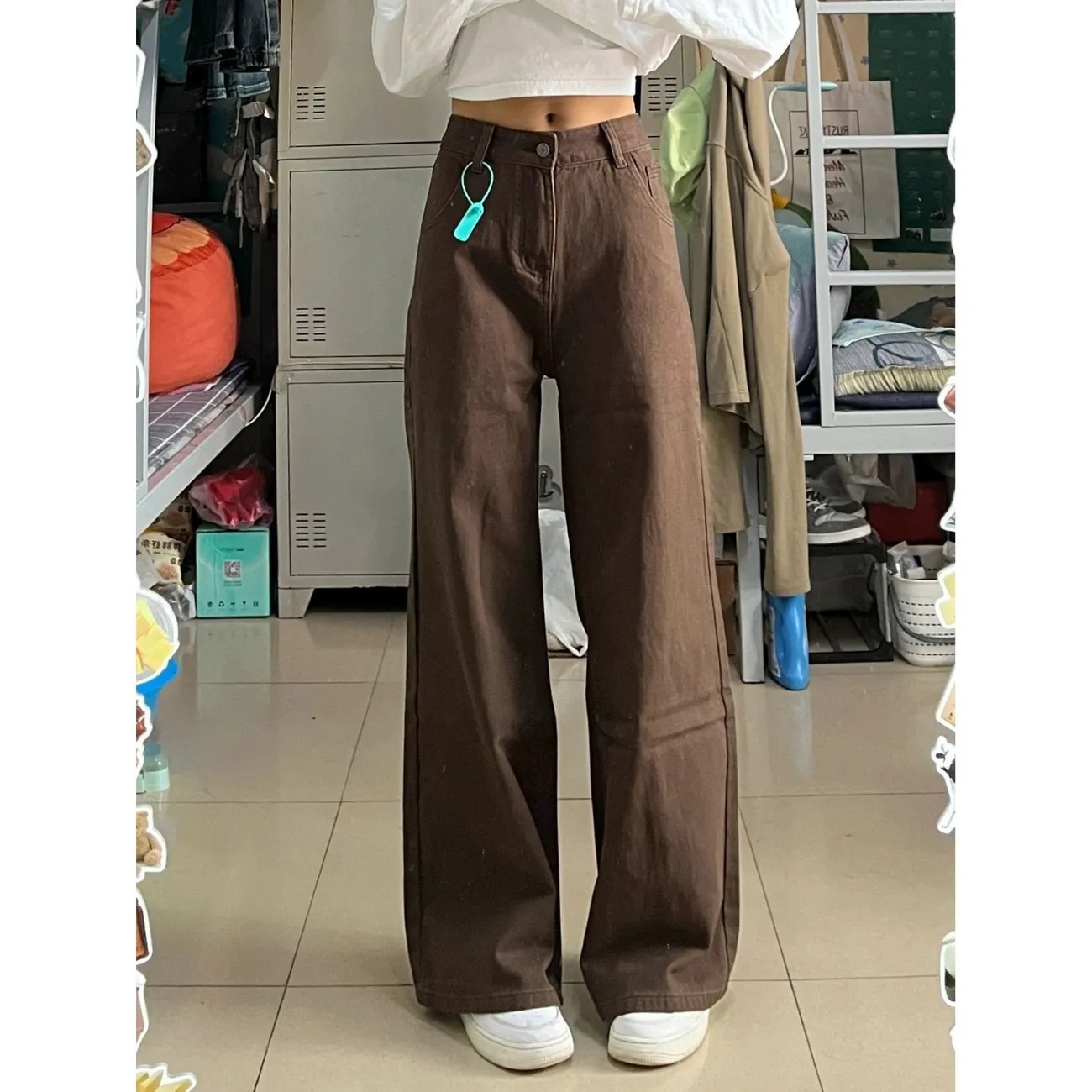 美式復古美拉德棕色牛仔褲女顯瘦百搭高腰直筒寬鬆垂感闊腿拖地褲
