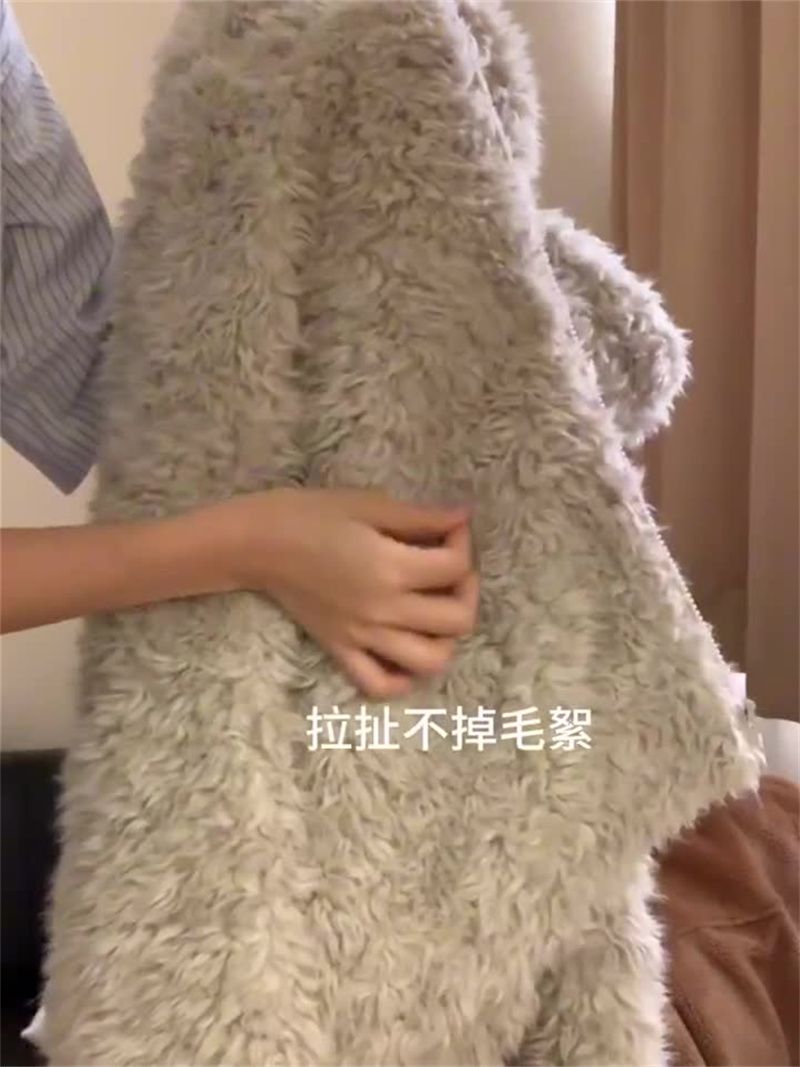 冬季新款韩系复古小香风羊羔毛兔耳朵外套慵懒风气质加厚棉服