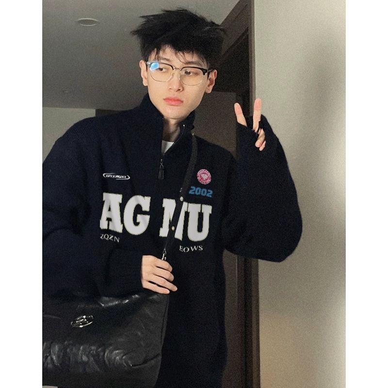 韓系復古潮流半拉鏈polo領衛衣男秋冬款寬鬆休閒百搭外穿套頭上衣