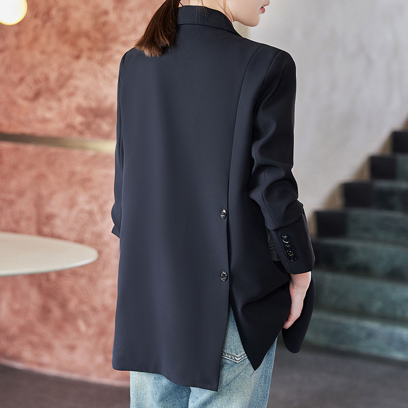 高級感黑色西裝外套女秋冬季2023新款今年流行寬鬆休閒小西服上衣