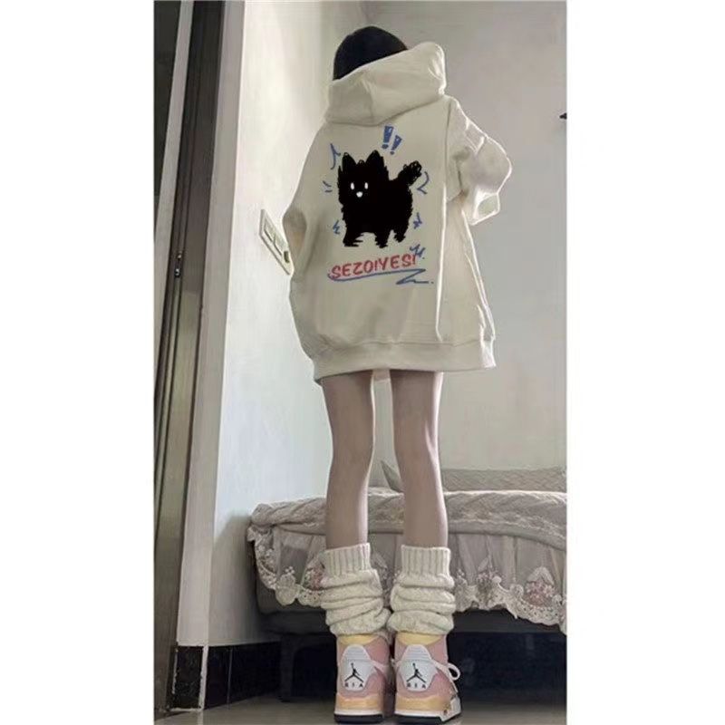 2023春秋冬季oversize設計感甜美印花男女連帽衛衣垂墜感外穿上衣