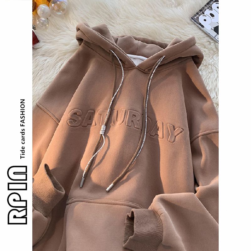 RPIN large size 300 pounds Hong Kong style velvet hooded sweatshirt for women winter  new trendy brand casual loose jacket