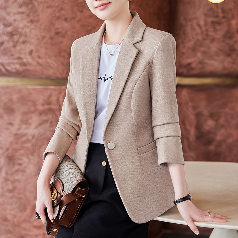 卡其色西裝外套女小個子2023新款修身顯瘦高級感今年流行女士西服