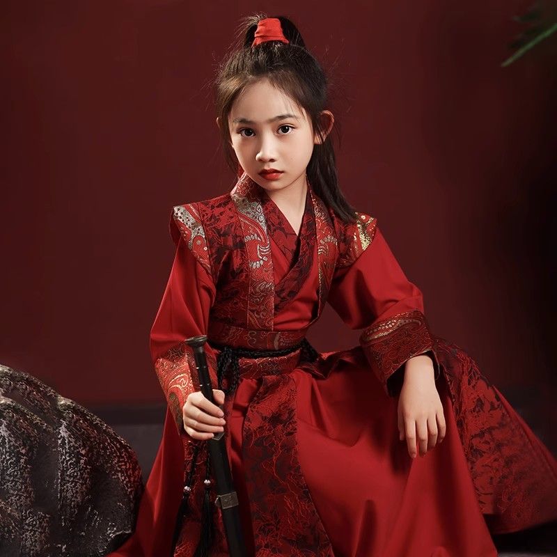 兒童漢服女童花木蘭cos服冬季風女孩超仙加厚加絨俠客古裝演出服