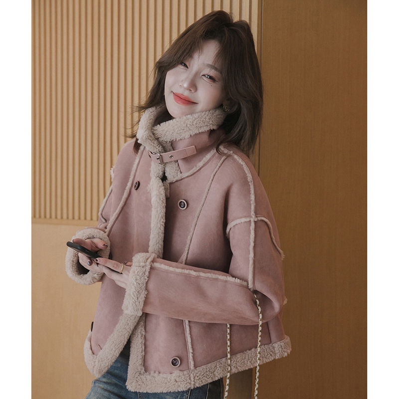 High-end Maillard imitation suede fur all-in-one short coat for women winter new thickened warm cotton coat for women