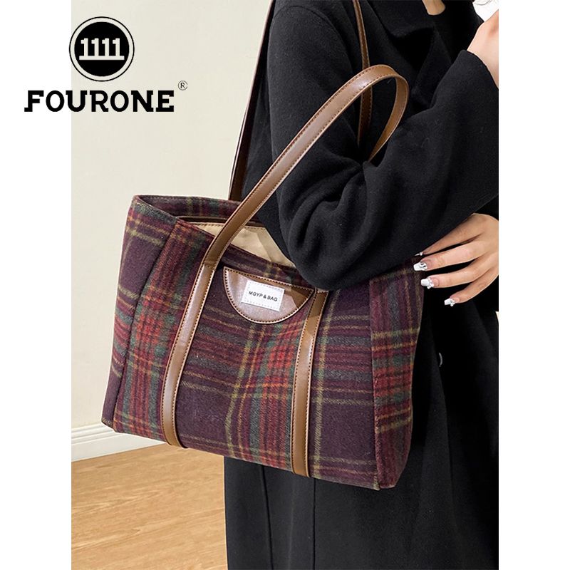 Large-capacity bag women's new Korean style fashion shoulder underarm bag retro commuter brown tote bag