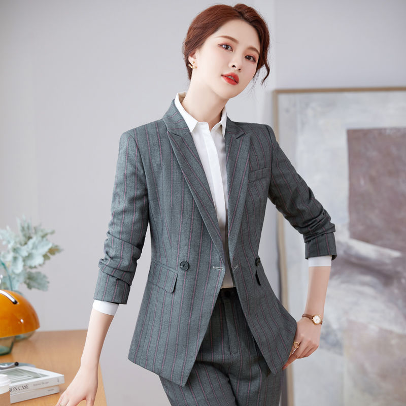 Green Striped Suit Women's Suit 2023 Autumn and Winter New Fashion Temperament Formal High-end Small Suit Professional Women's Wear