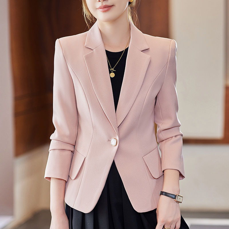 Pink suit jacket for women autumn and winter 2023 new style high-end temperament Korean version slim casual small suit top