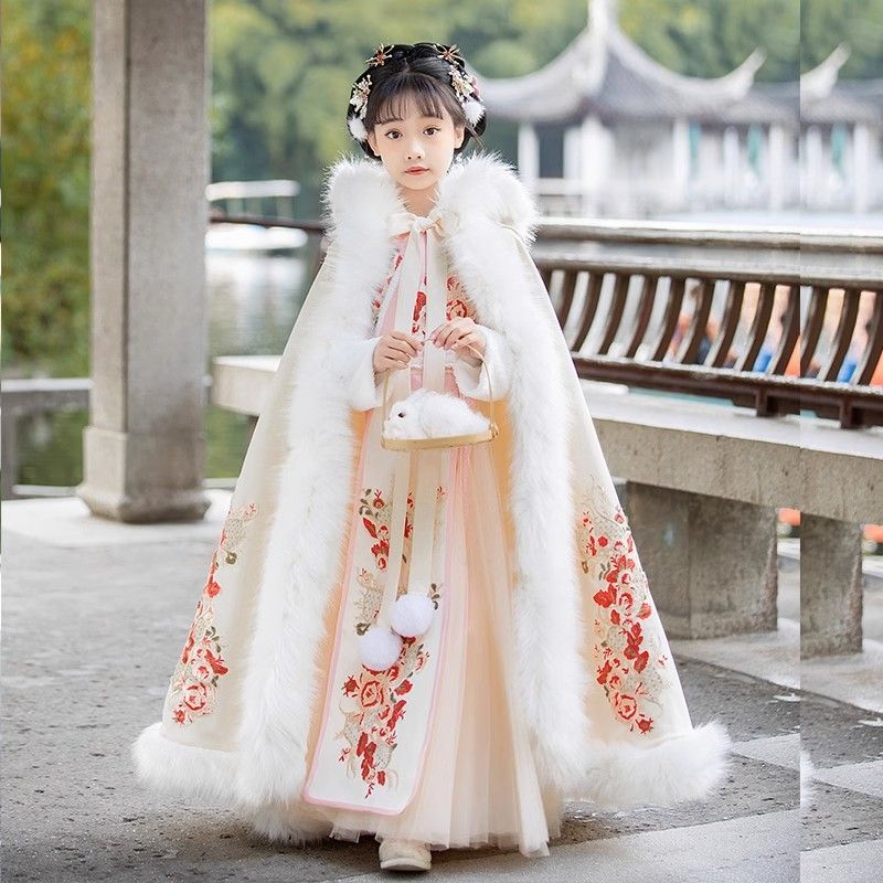 漢服女童秋冬2023新款古風連衣裙小女孩唐裝兒童超仙古裝裙子冬季