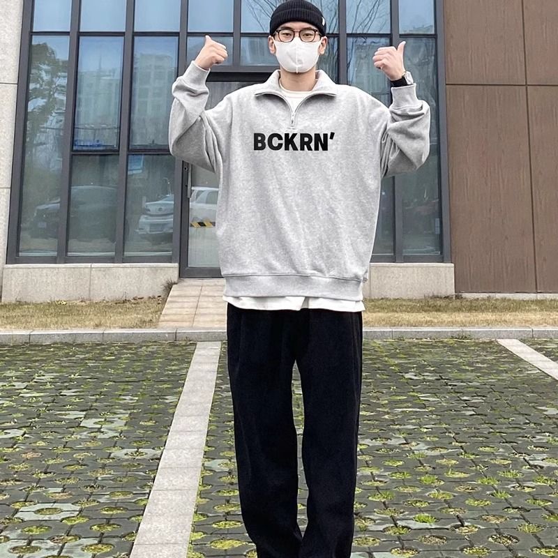 韓式慵懶風半拉鏈Polo領衛衣男秋冬季潮流款寬鬆休閒百搭外穿上衣