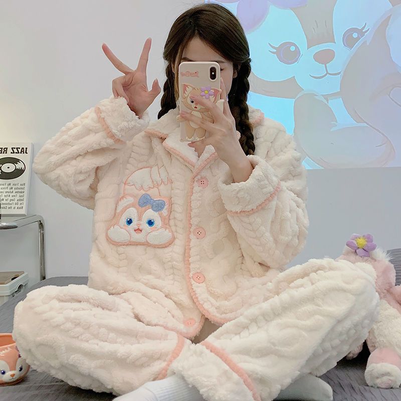 玲娜貝兒睡衣女秋冬季珊瑚絨加絨加厚可愛網紅風法蘭絨家居服套裝