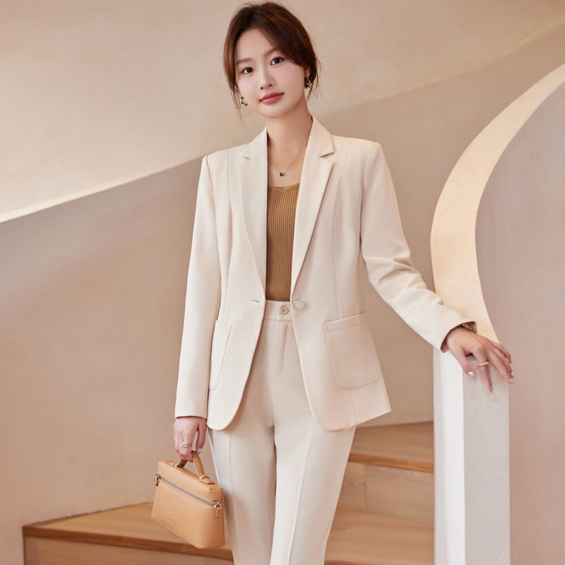 杏色西裝正裝女秋冬新款職業裝工作服氣質女神范高端經理西服套裝