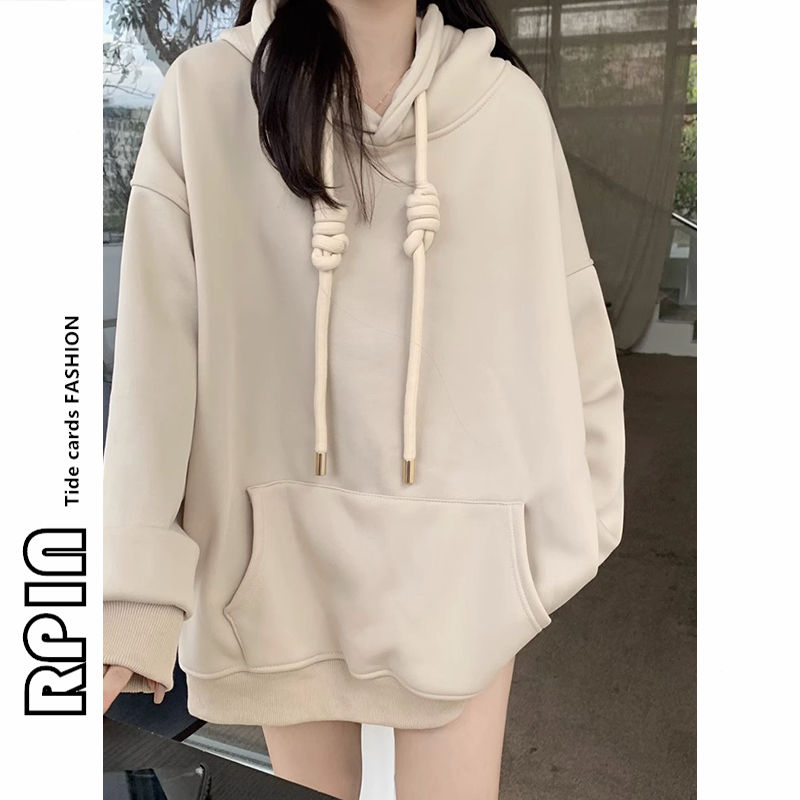 RPIN Extra Large Size 300 Jin Autumn and Winter New American Retro Hooded Plus Velvet Thickened Loose Sweater Women's Jacket