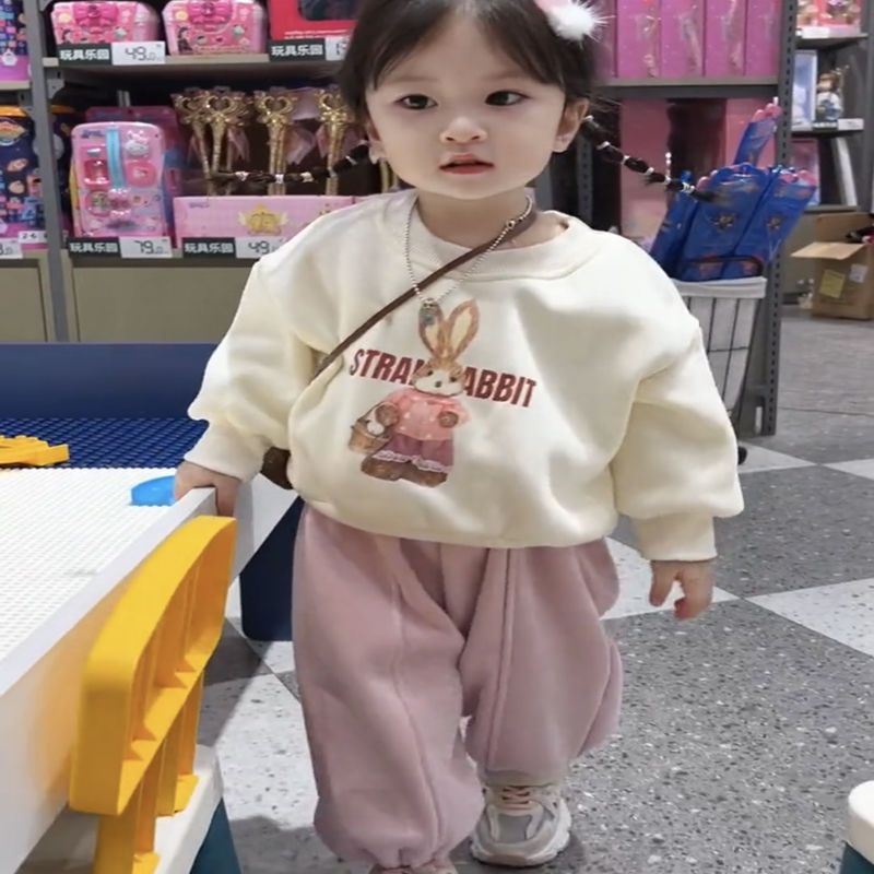 女童套装秋冬装加绒加厚童装洋气宝宝衣服冬季女孩韩系卫衣两件套