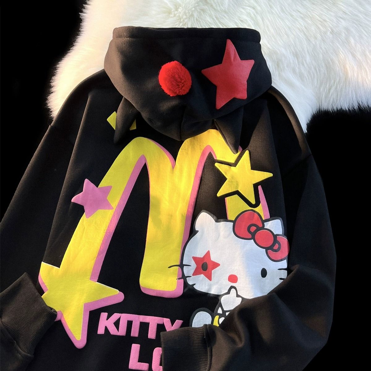 可愛卡通哈嘍Kitty貓印花連帽衛衣男女秋冬季學院風百搭情侶外套