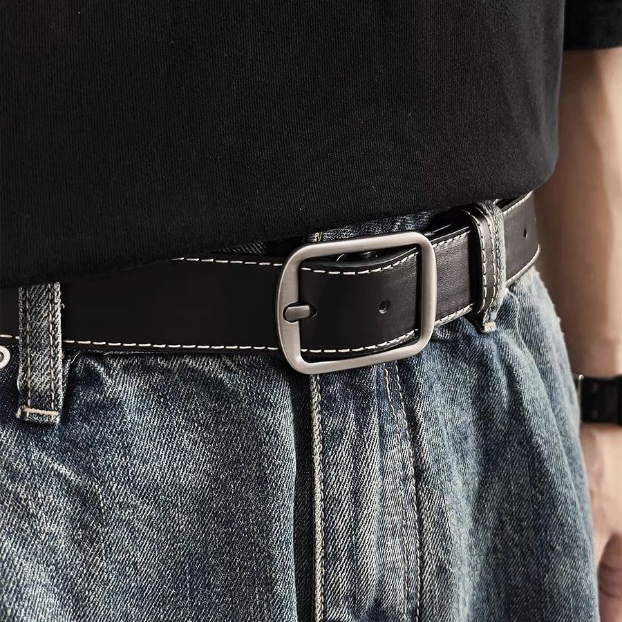 Instagram buckle boys, simple waist high school students, handsome denim Korean version, slim belt for men_voghion.com
