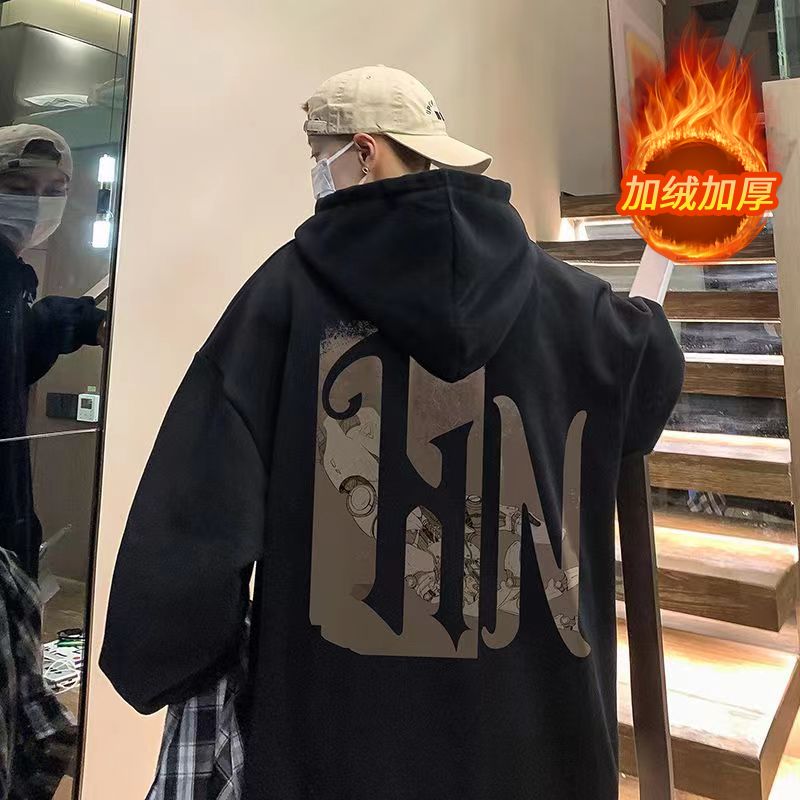 美式復古衛衣oversize寬鬆秋冬季加絨加厚ins潮流男外套高級感