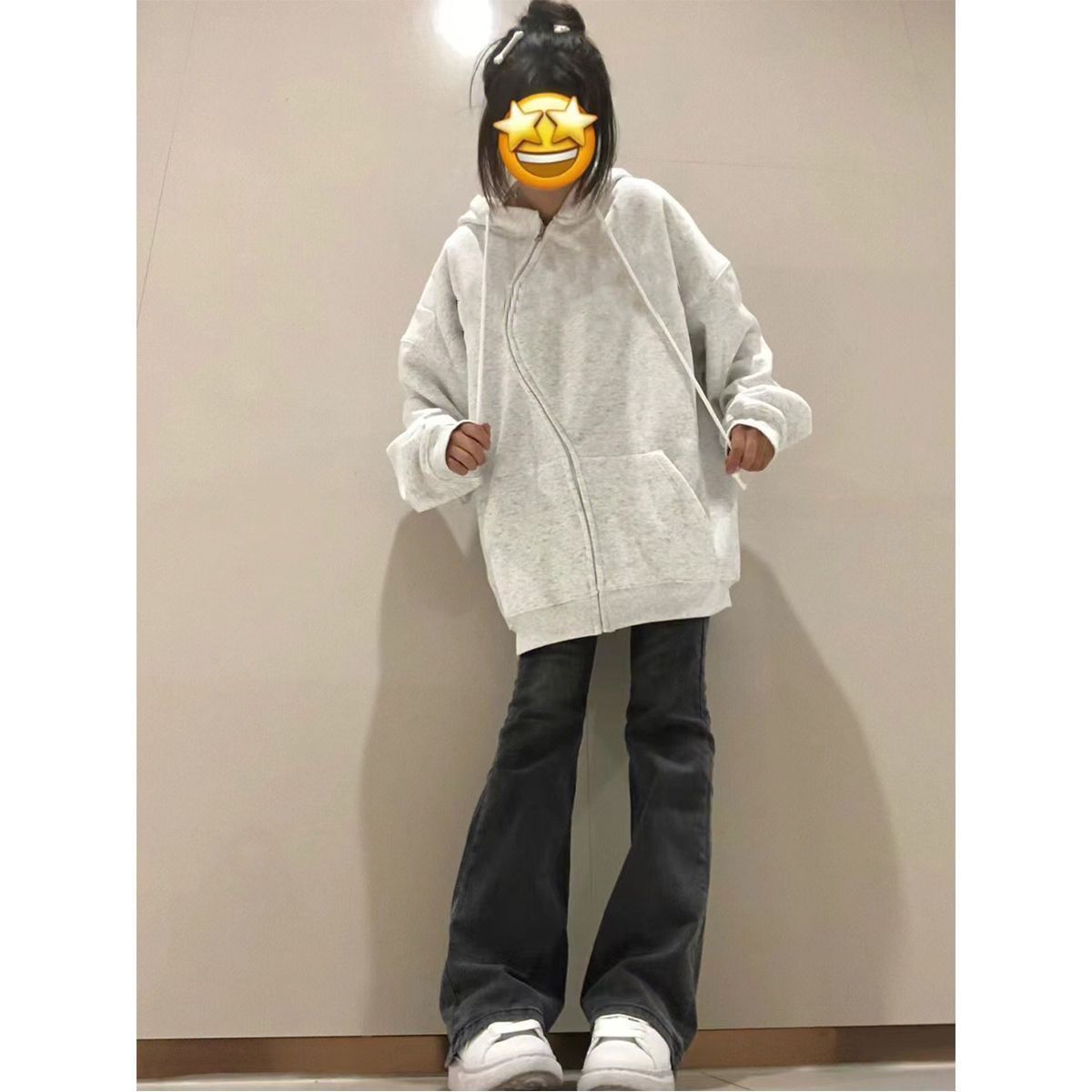 美式高街彈力喇叭褲高腰牛仔褲女秋季新款寬鬆顯瘦微喇休閒褲子潮