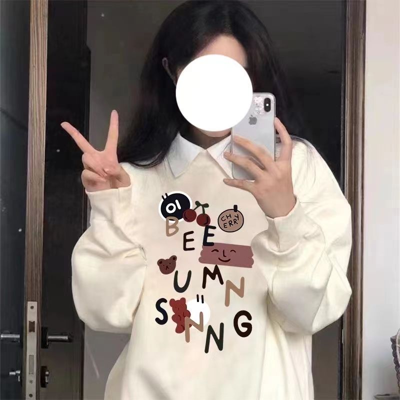 寬鬆休閒加絨小眾秋冬長袖慵懶風套頭上衣女學生原宿風圓領衛衣