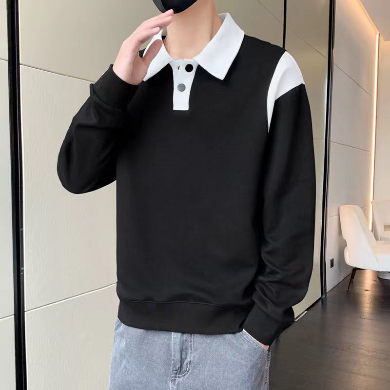 休閒衛衣男春秋新款寬鬆翻領拼接長袖潮牌美式高街情侶早秋上衣潮