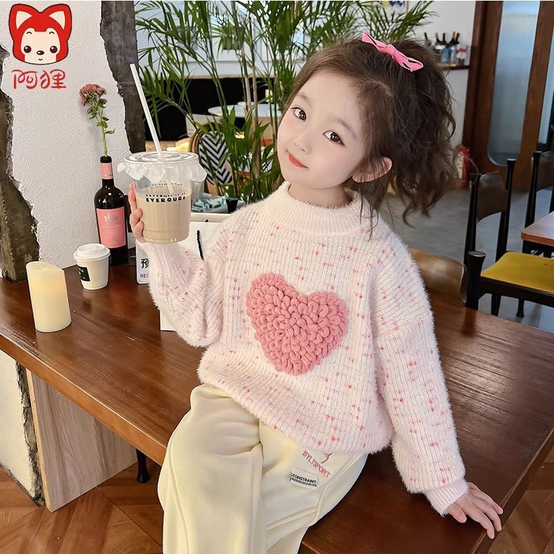 阿狸兒童毛衣秋冬2023韓版公主女寶愛心洋氣兒童女孩小童寶寶上衣