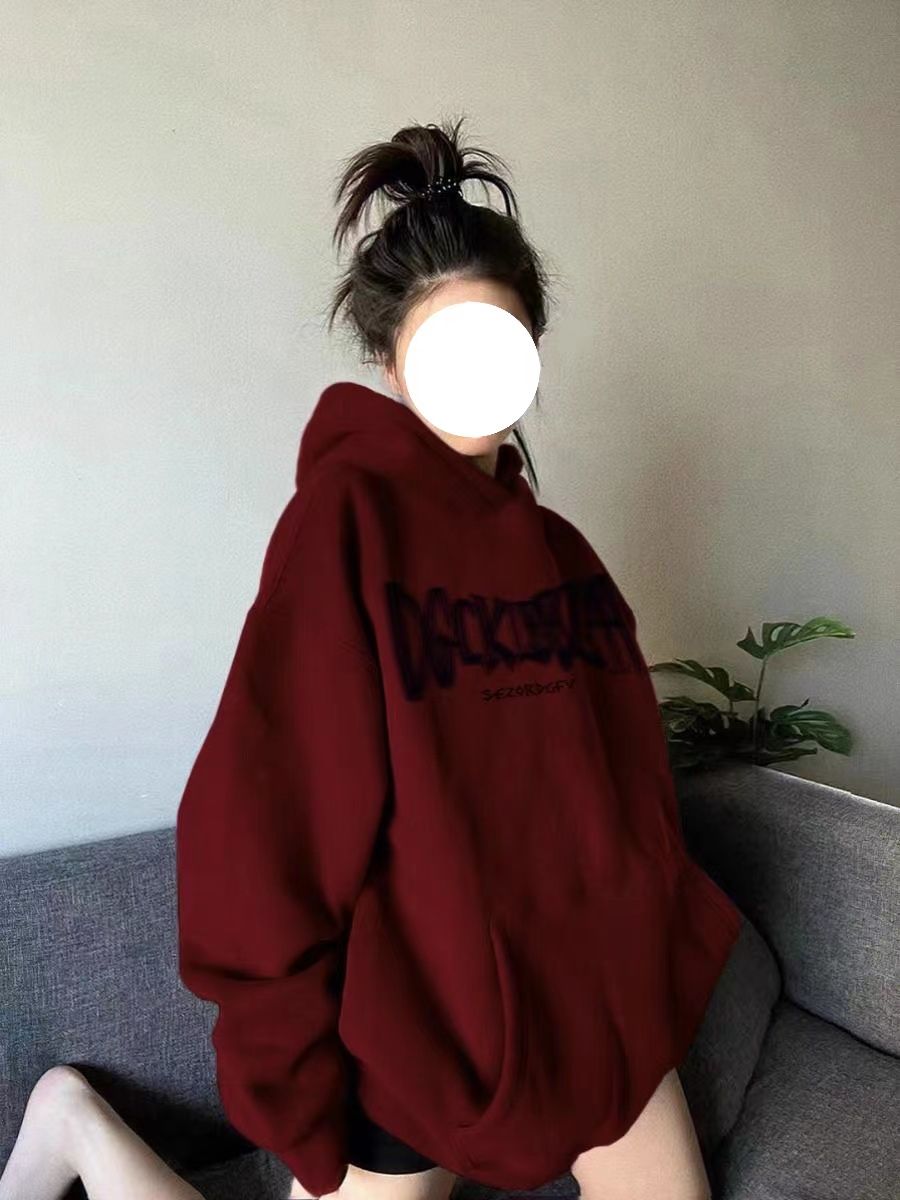 2023秋冬新款國潮美式字母連帽衛衣印花男女oversize寬鬆高街上衣