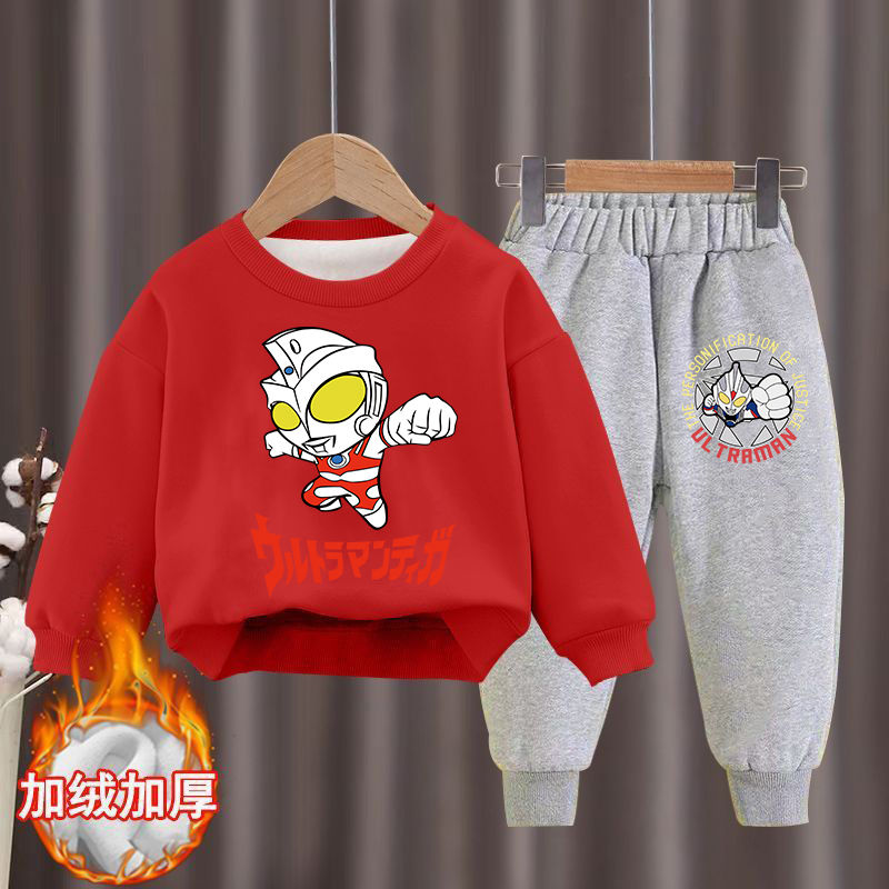 Plush Ultraman Clothes Boys Suit Winter  New Boys and Children's Sweatshirts Handsome Boys' Clothes