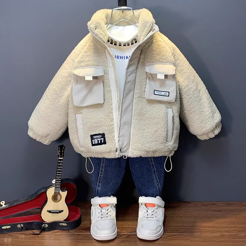 男童冬裝外套加絨加厚羊羔絨男孩衣服兒童棉衣洋氣潮寶寶冬裝棉襖
