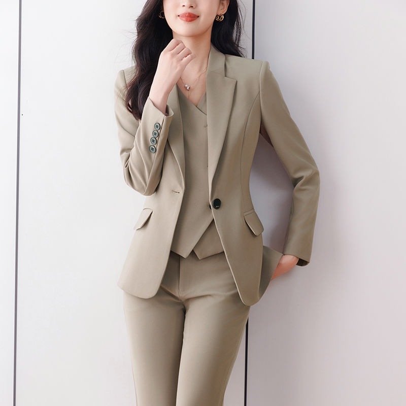 Khaki suit women's autumn and winter high-end temperament goddess style work clothes formal professional wear suit jacket