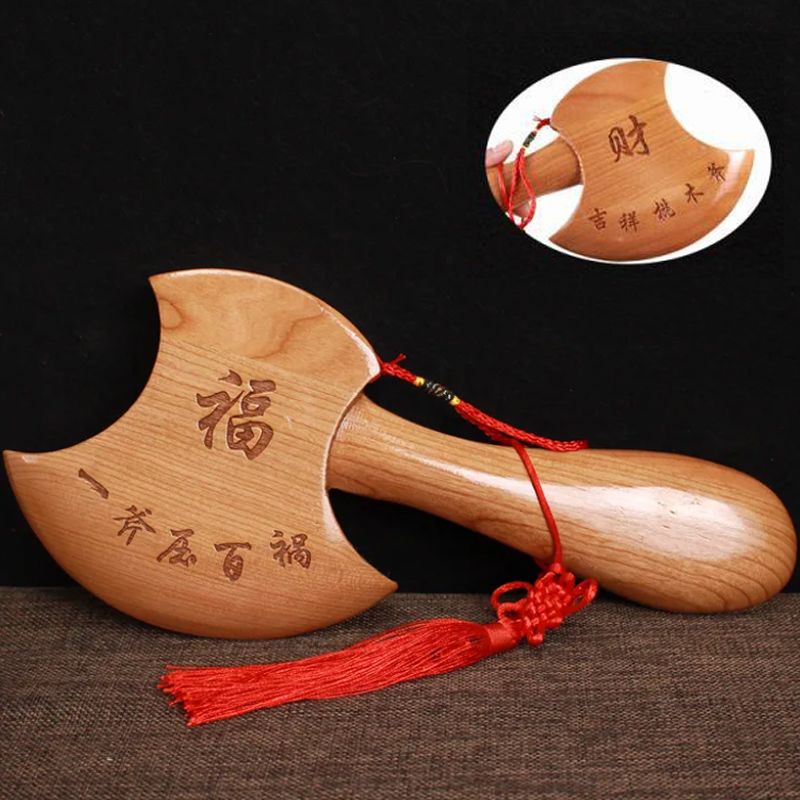 桃木镇宅斧子挂件纯桃木雕刻斧头摆件搬家乔迁客厅结婚坐福小斧子