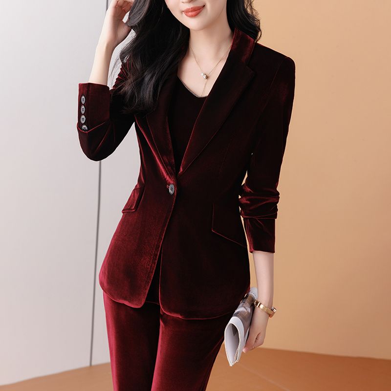 Gold velvet suit for women 2023 new temperament host professional formal wear goddess style manager suit jacket