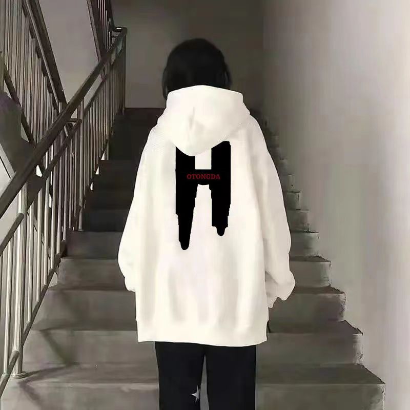 美式連帽衛衣女學生秋冬h字母衛衣新款上衣加絨加厚外套潮牌薄款