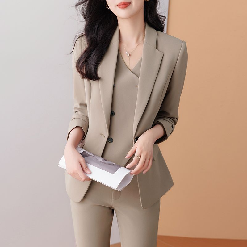 Khaki suit women's autumn and winter high-end temperament goddess style work clothes formal professional wear suit jacket